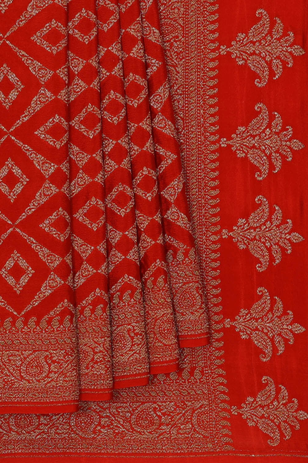 Banarasi Crepe Dark Orange Saree