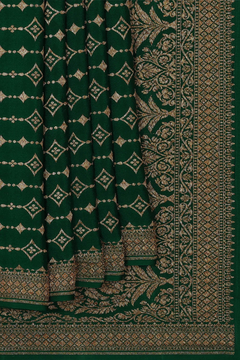 Image of Banarasi Crepe Bottle Green Saree