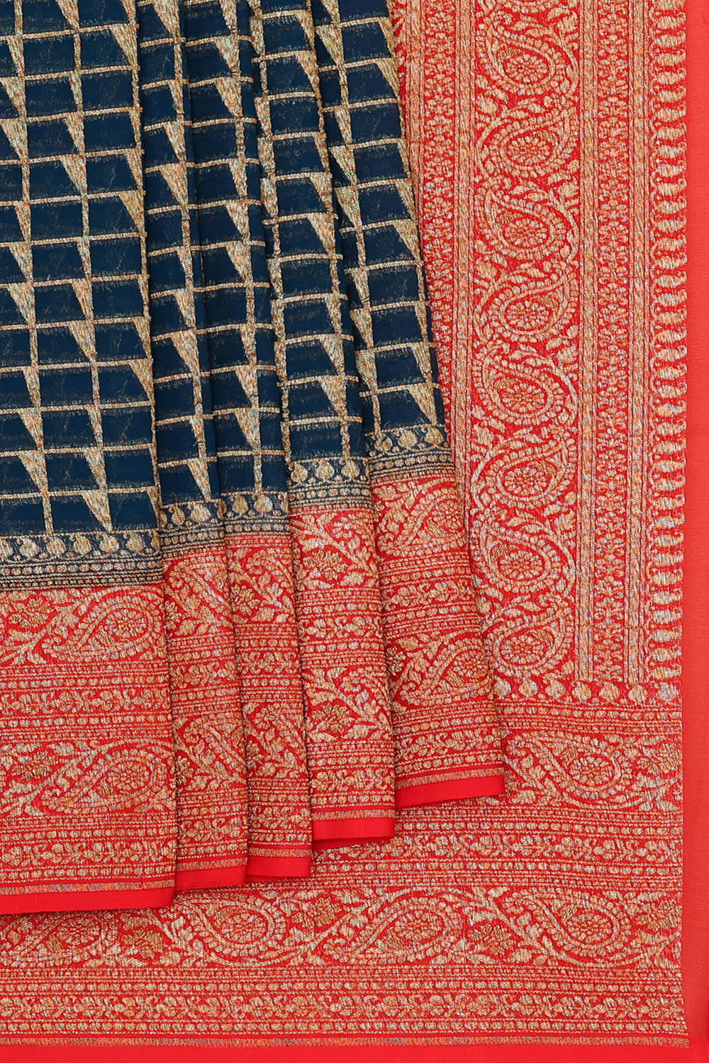 Image of Banarasi Georgette Dark Peacock Blue Saree