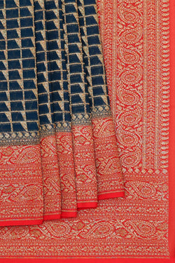 Image of Banarasi Georgette Dark Peacock Blue Saree