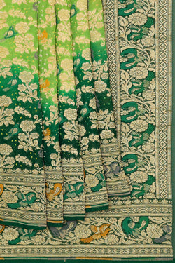 Image of Banarasi Georgette Parrot Green Bandhani Saree