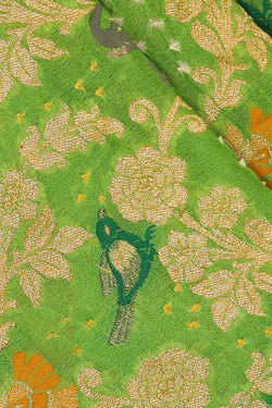 Image of Banarasi Georgette Parrot Green Bandhani Saree