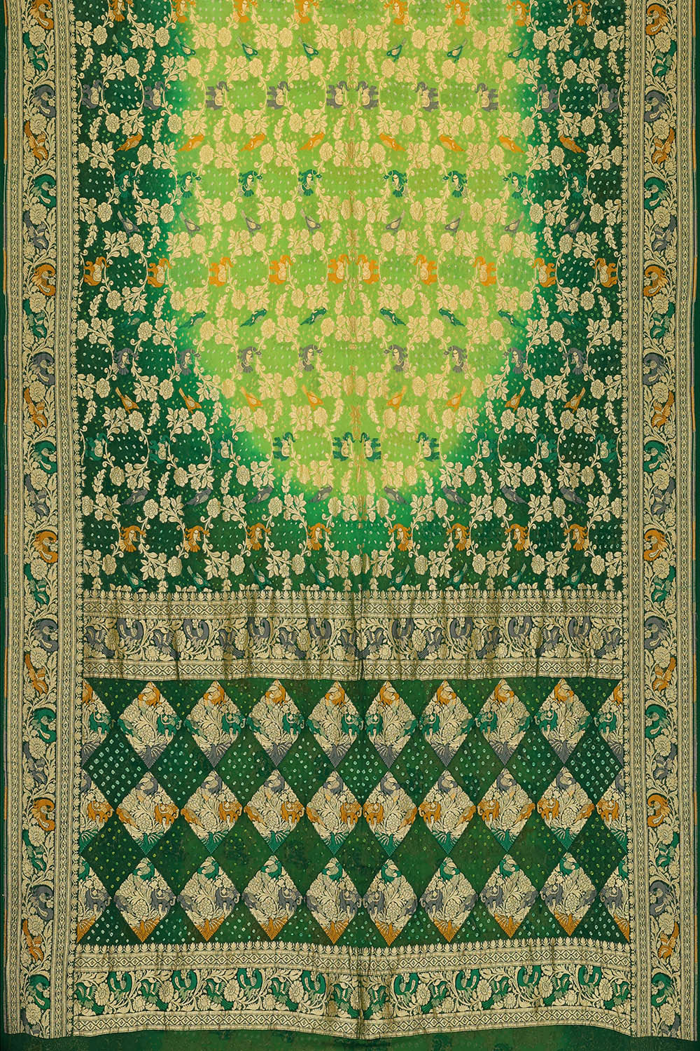 Banarasi Georgette Parrot Green Bandhani Saree