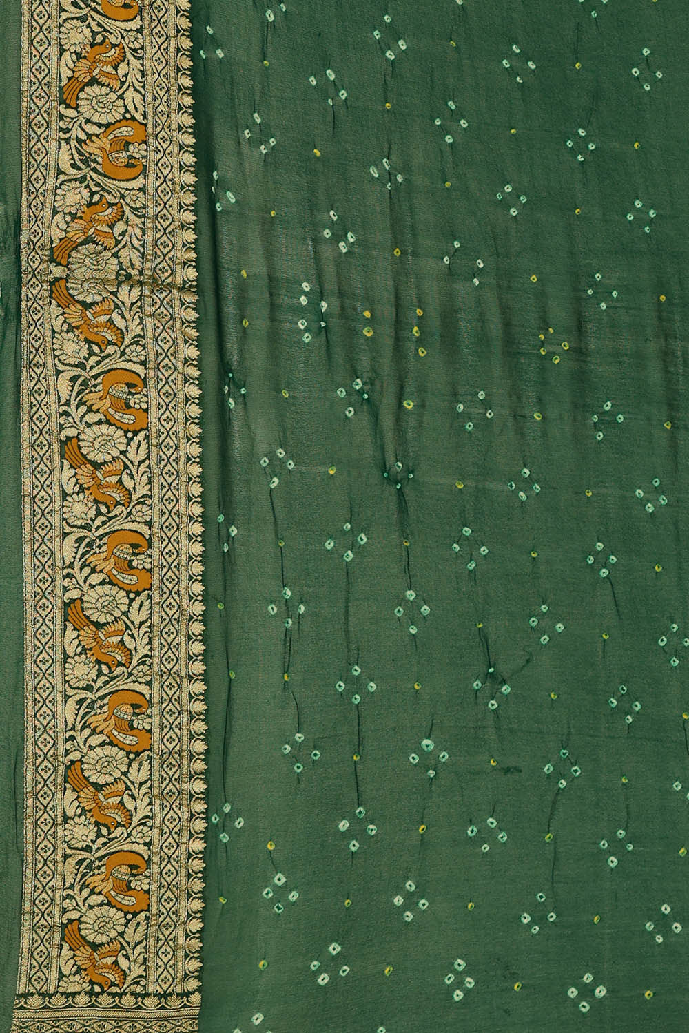Banarasi Georgette Parrot Green Bandhani Saree