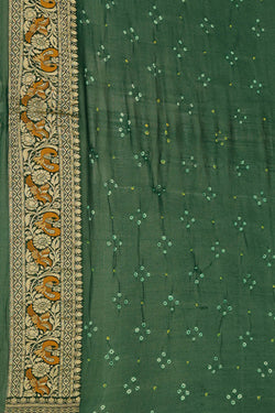 Image of Banarasi Georgette Parrot Green Bandhani Saree