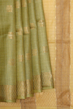 Image of Tussar Silk Pista Green Saree