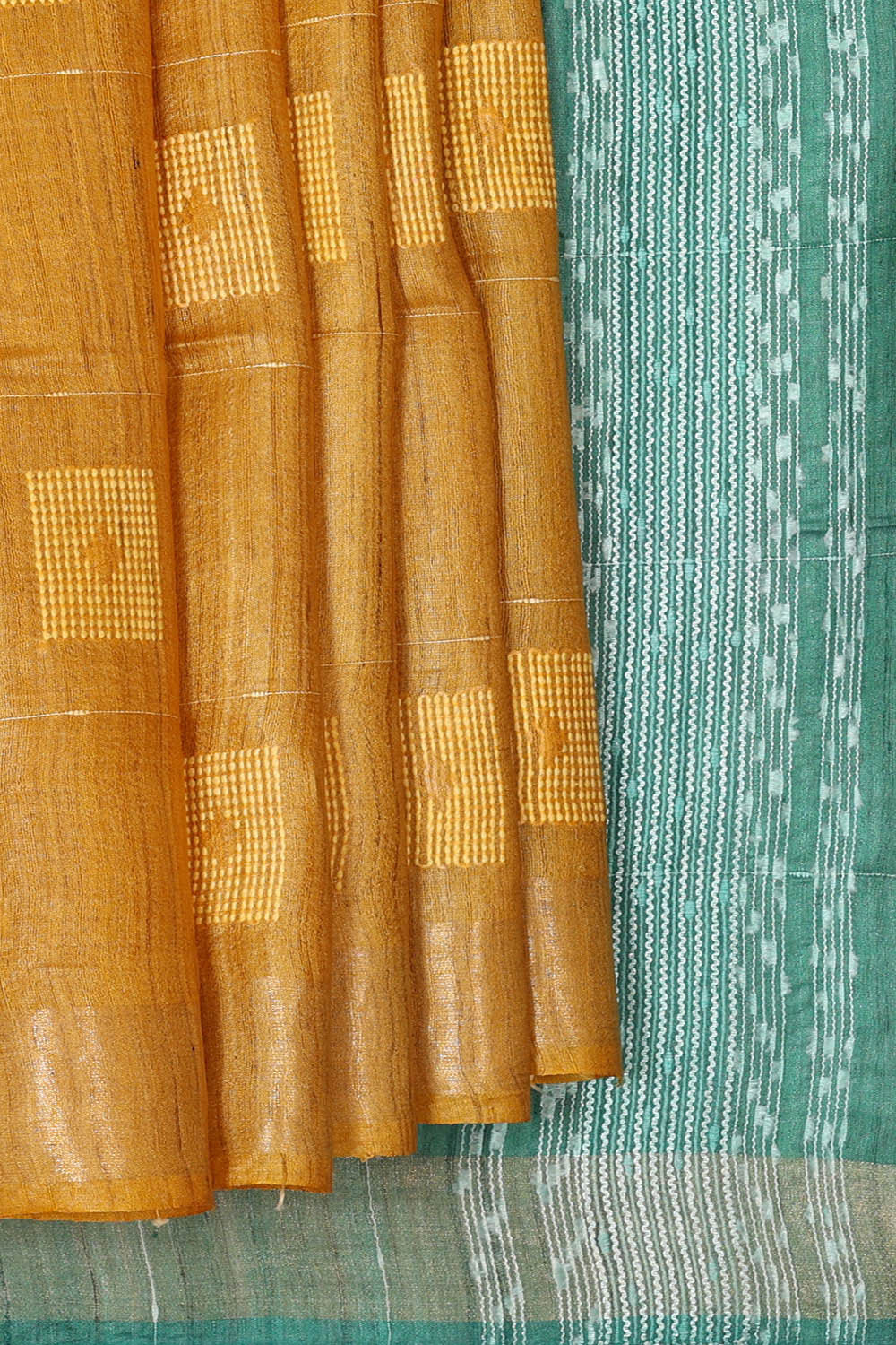 Image of Tussar Mustard Yellow Embroidered Saree