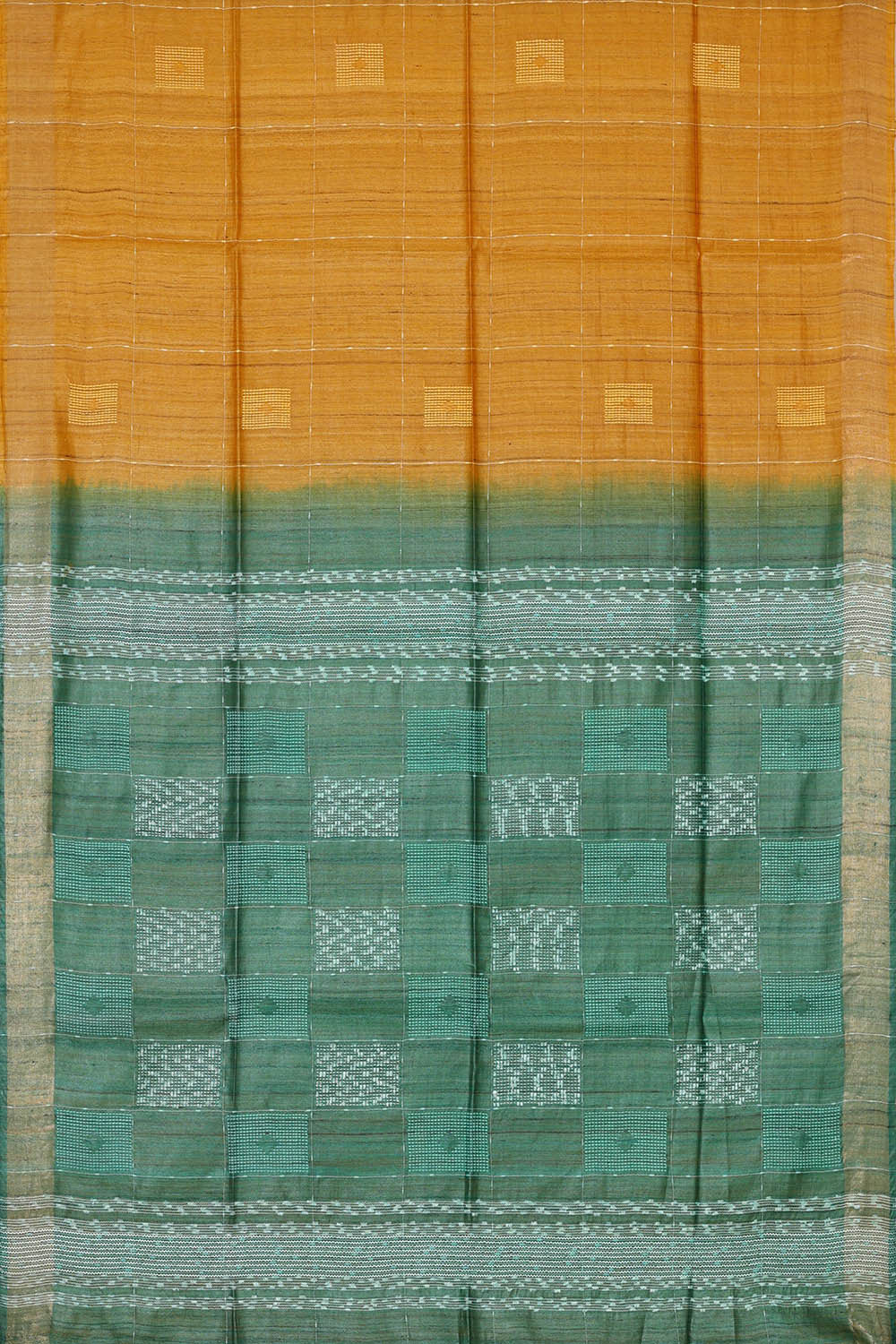 Image of Tussar Mustard Yellow Embroidered Saree