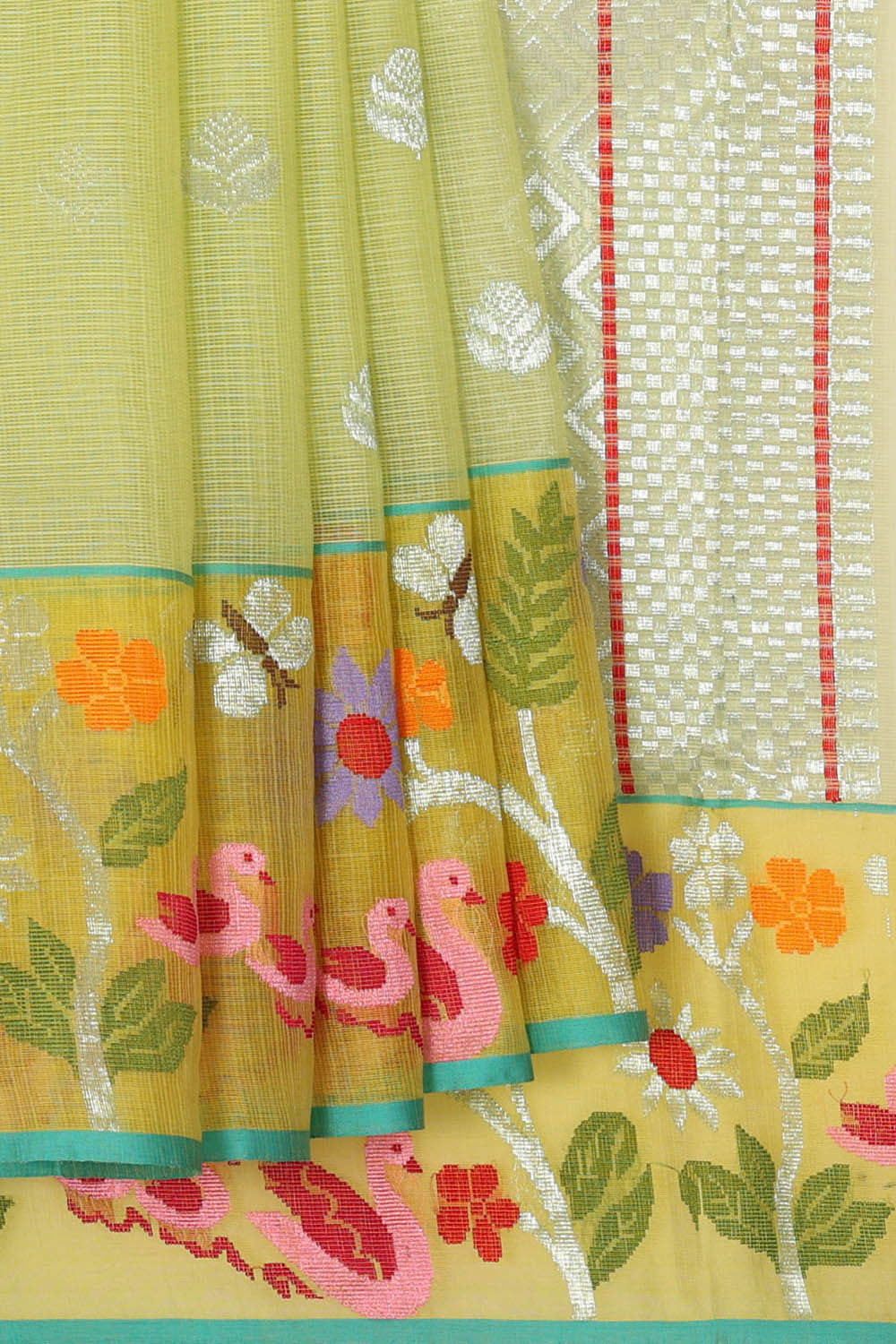 Image of Zari Kota Lemon Green Saree