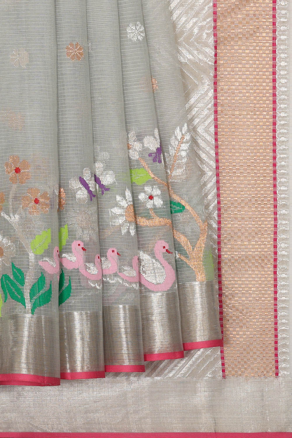 Zari Kota Silver Grey Saree
