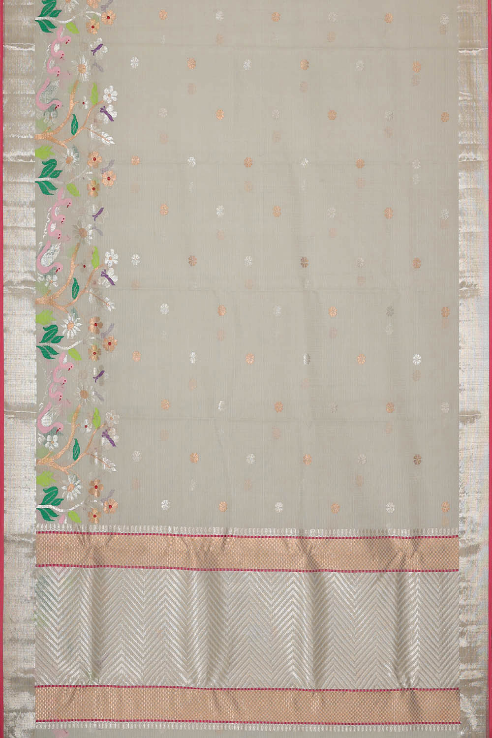 Image of Zari Kota Silver Grey Saree