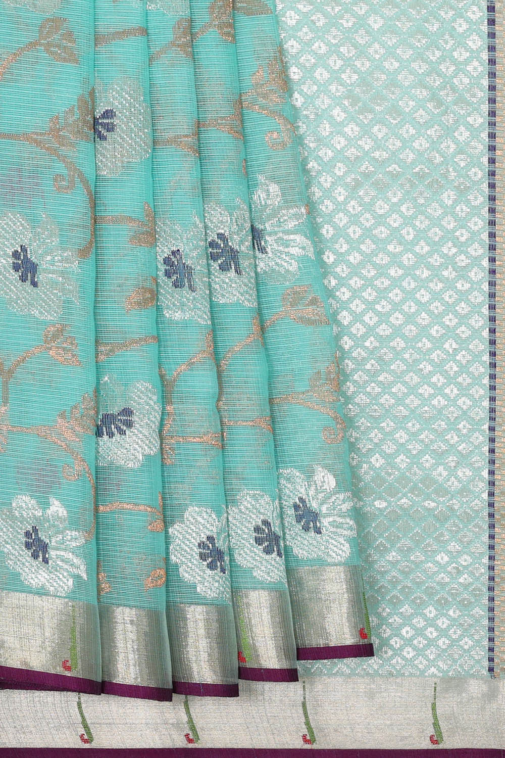Image of Zari Kota Sea Blue Saree