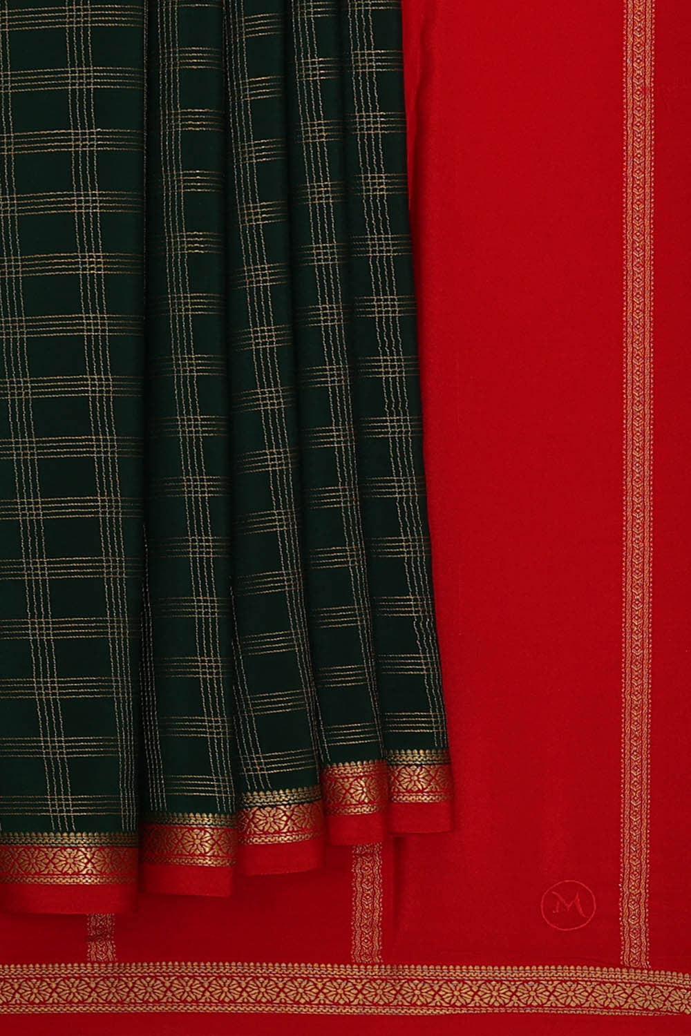 Image of Mysore Zari Silk Bottle Green Saree