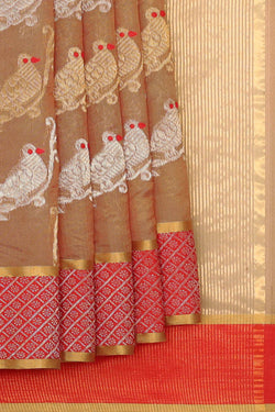 Image of Chanderi Silk Dark Cream Saree