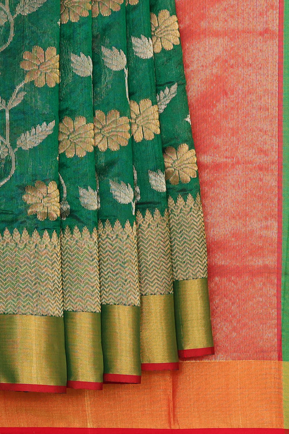 Image of Chanderi Silk Dark Green Saree