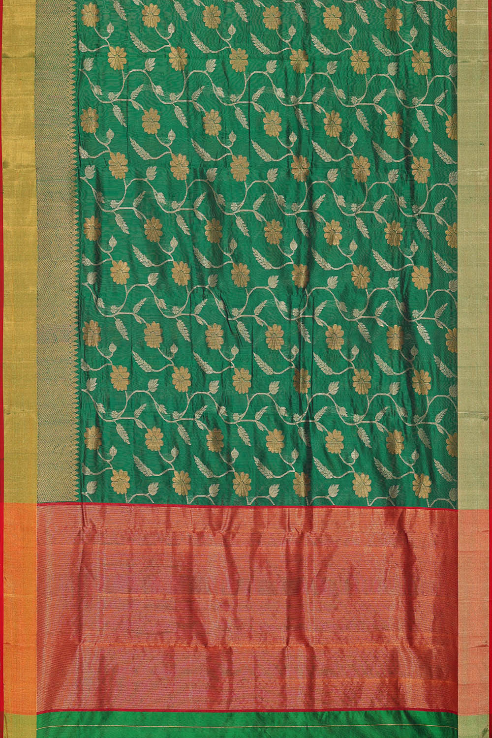 Image of Chanderi Silk Dark Green Saree