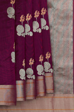Image of Chanderi Silk Deep Wine Saree