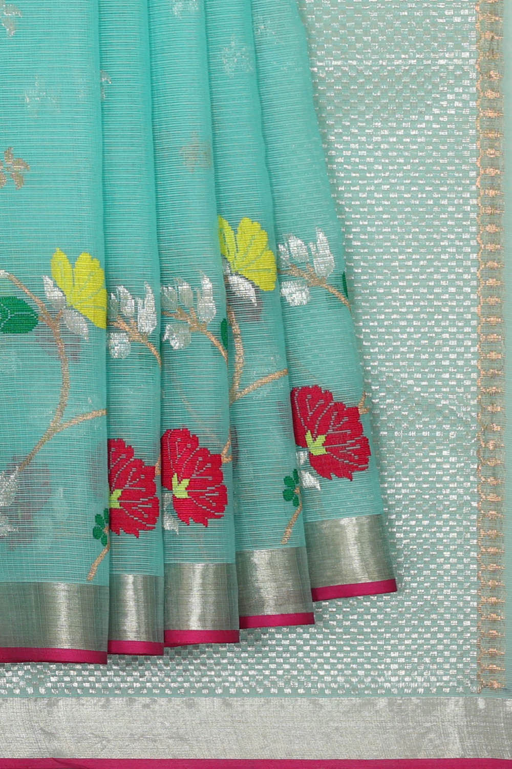 Image of Zari Kota Sea Blue Saree