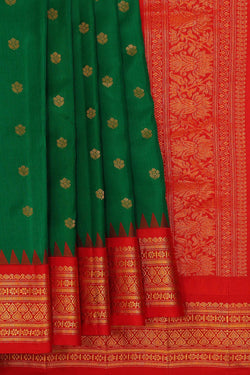 Image of Gadwal Silk Dark Green Saree