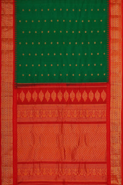 Image of Gadwal Silk Dark Green Saree