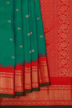 Image of Gadwal Silk Emerald Green Saree