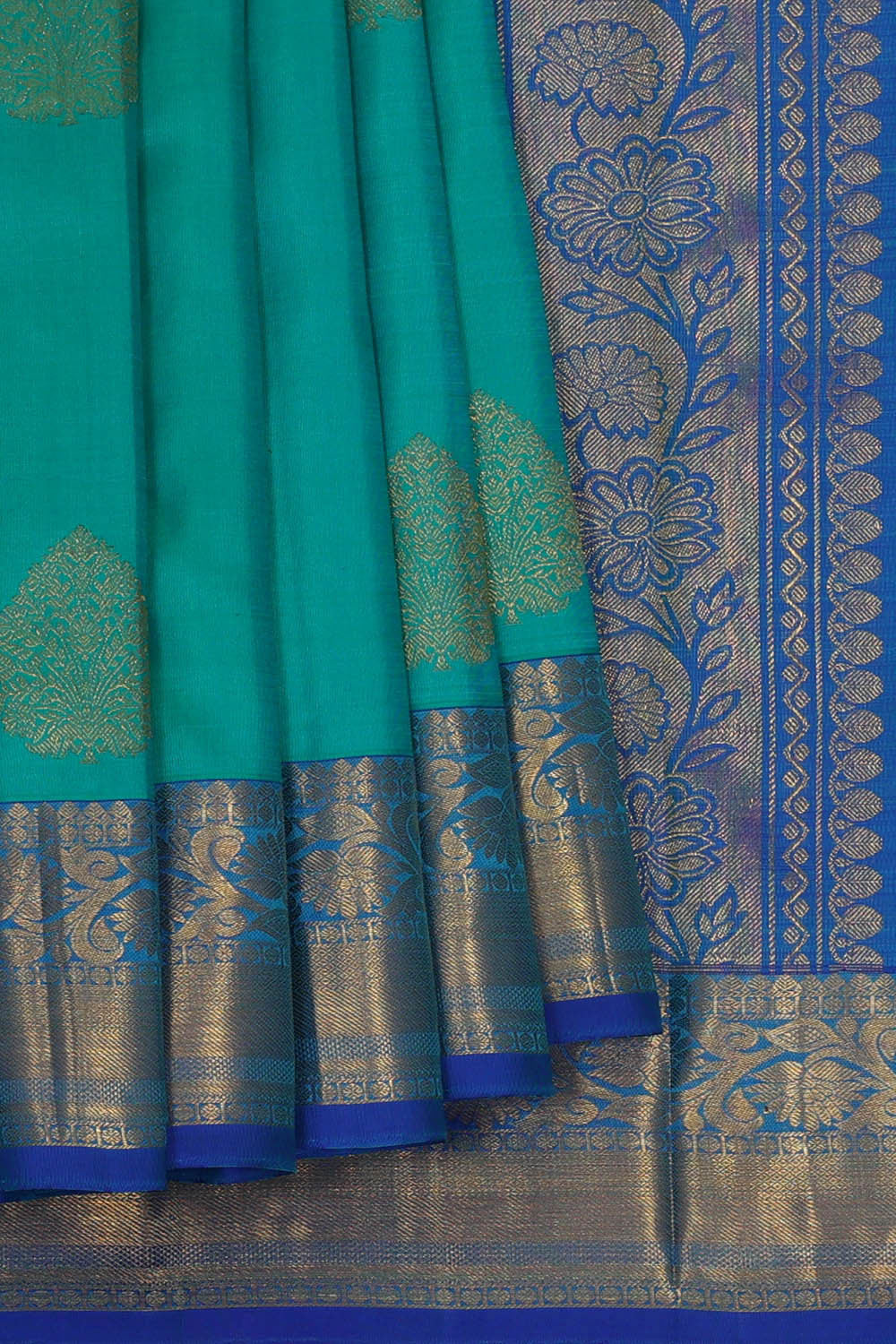 Image of Kanchipattu Turquoise Blue Brocade Saree