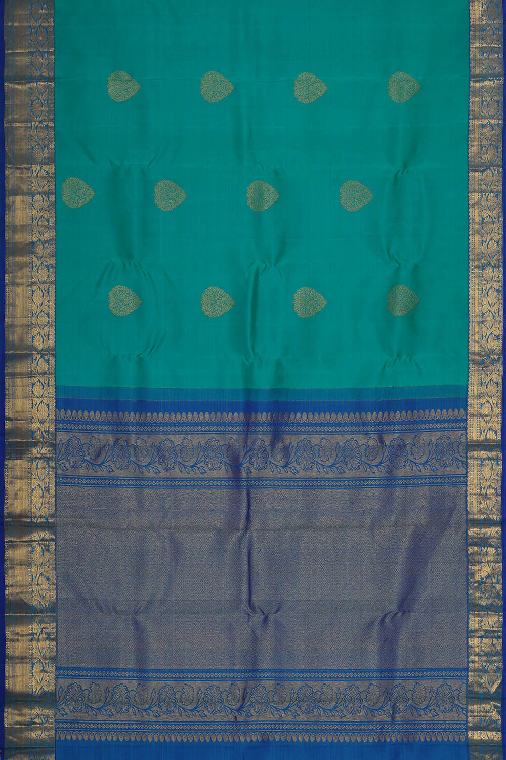 Image of Kanchipattu Turquoise Blue Brocade Saree