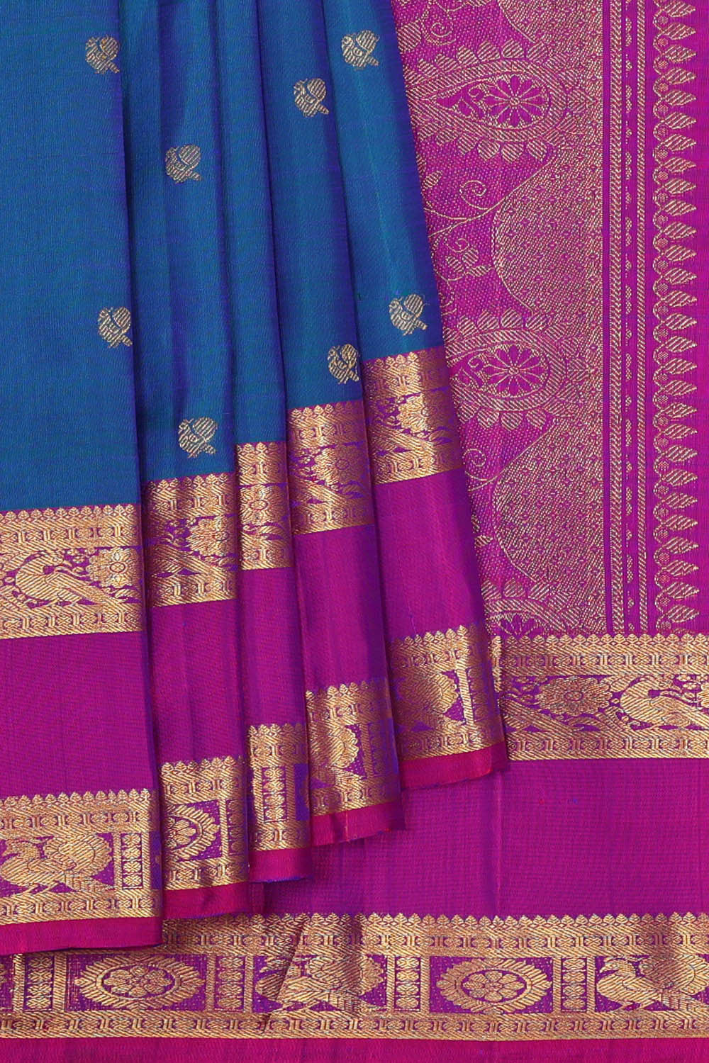 Kanchipattu Peacock Blue Brocade Saree