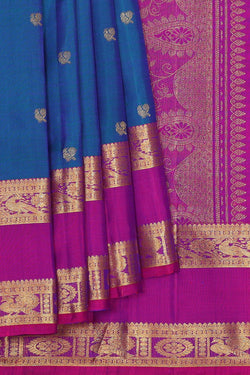 Image of Kanchipattu Peacock Blue Brocade Saree