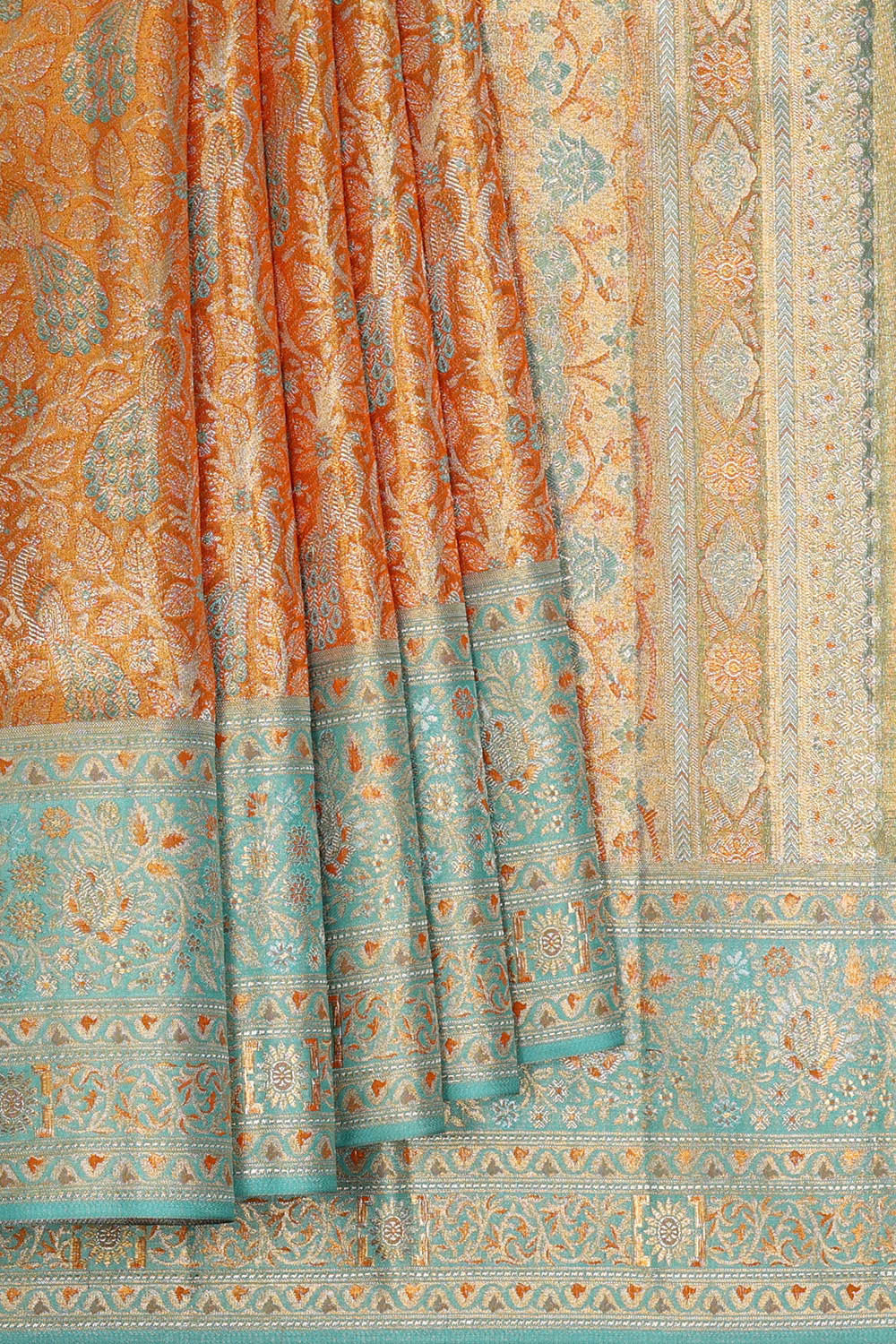 Kanchipattu Orange Tissue Brocade Saree