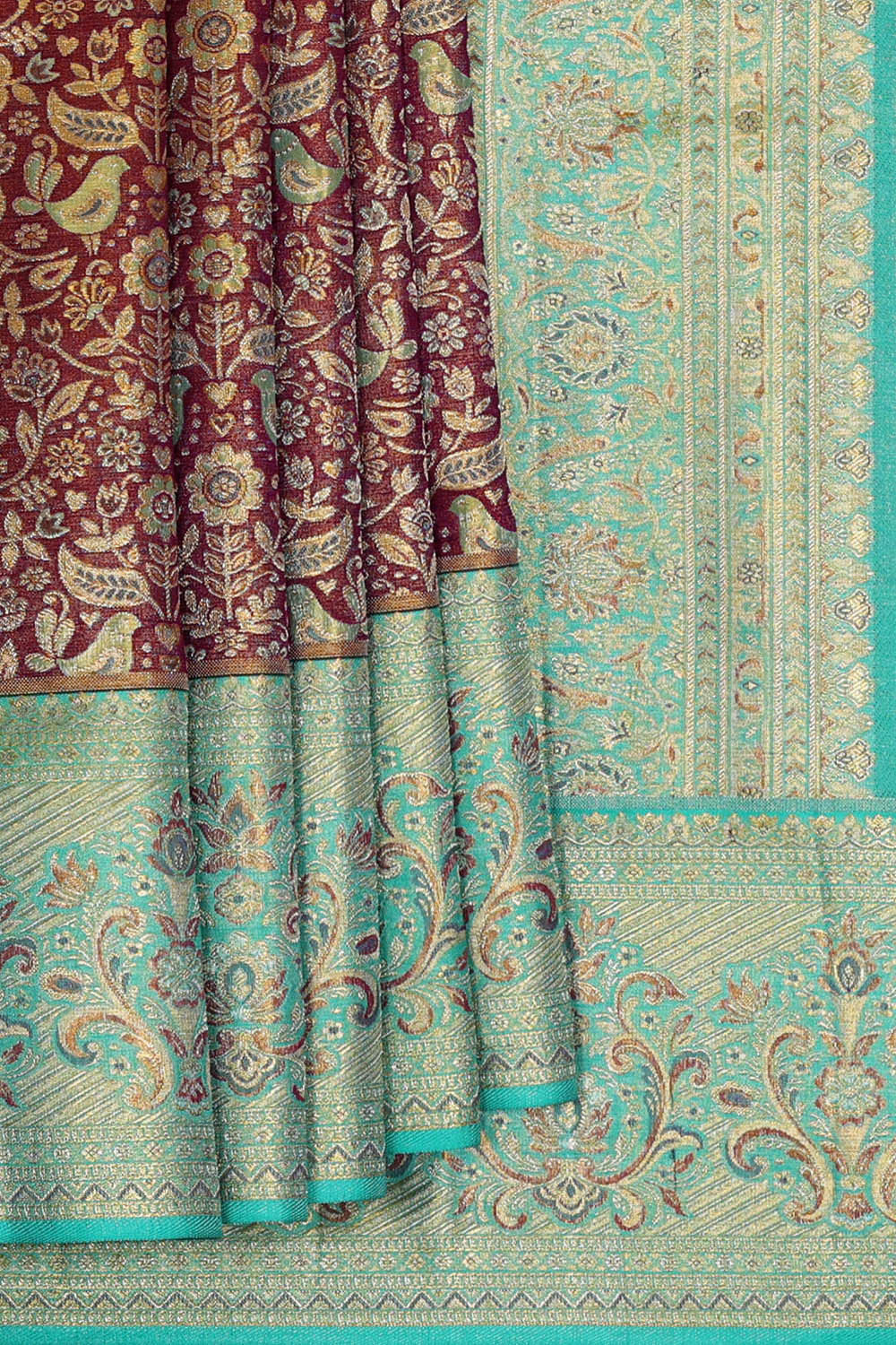 Kanchipattu Brown Tissue Brocade Saree