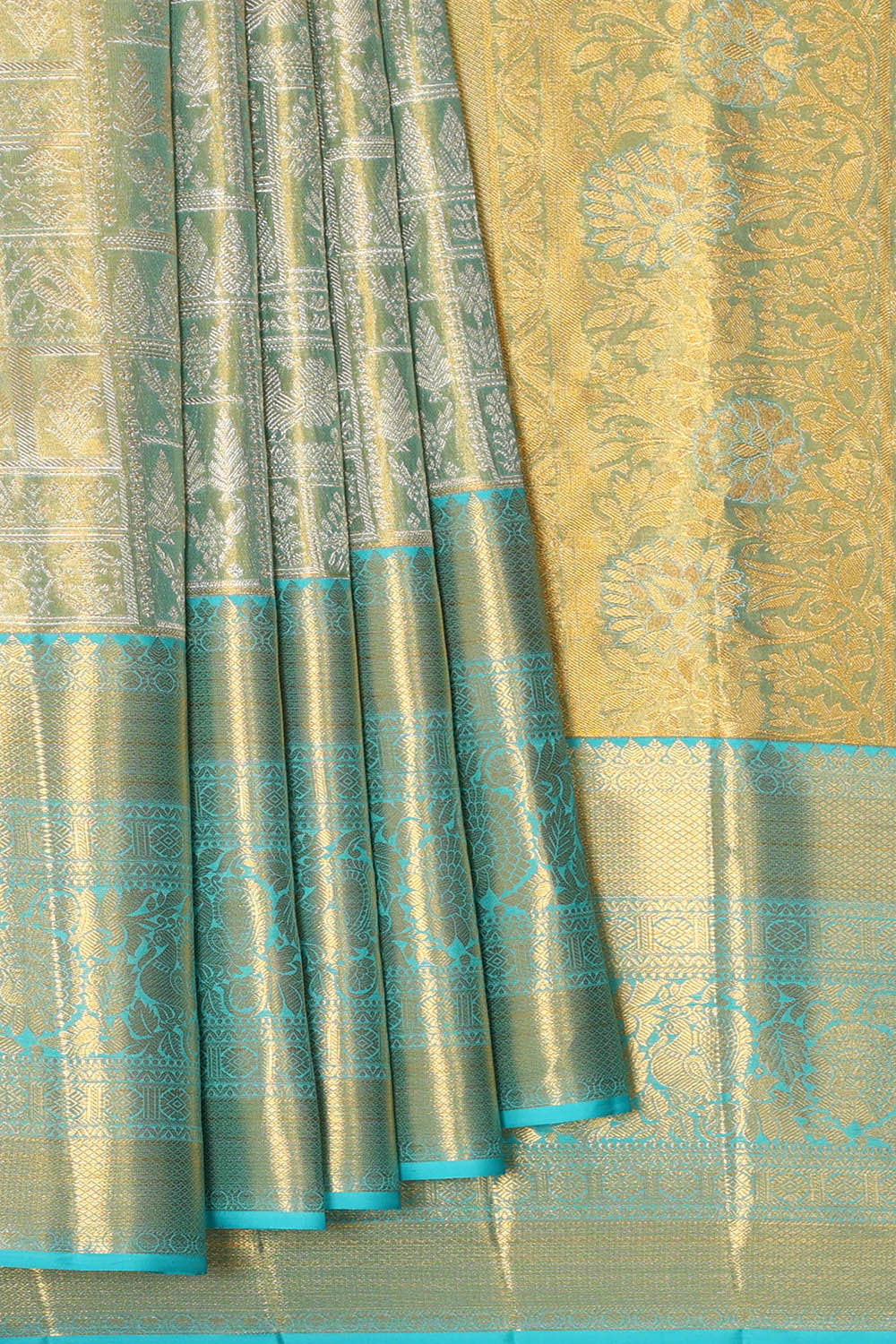 Kanchipattu Sky Blue Tissue Brocade Saree