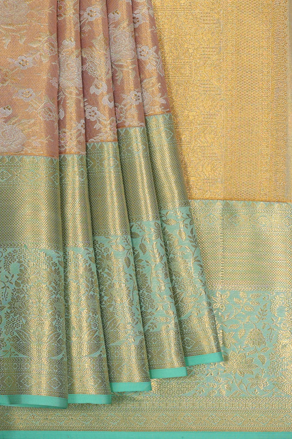 Image of Kanchipattu Peach Tissue Brocade Saree
