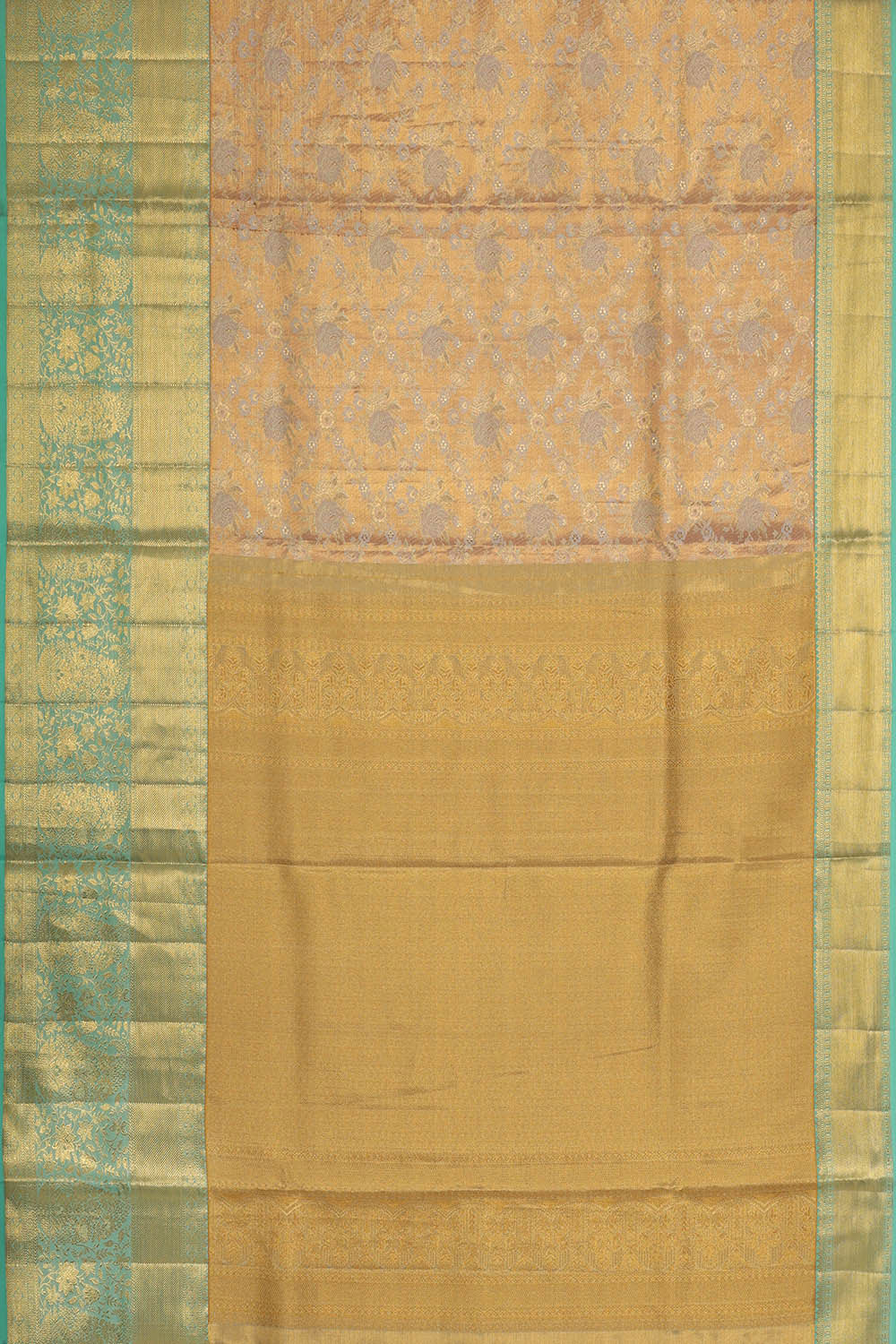 Kanchipattu Peach Tissue Brocade Saree