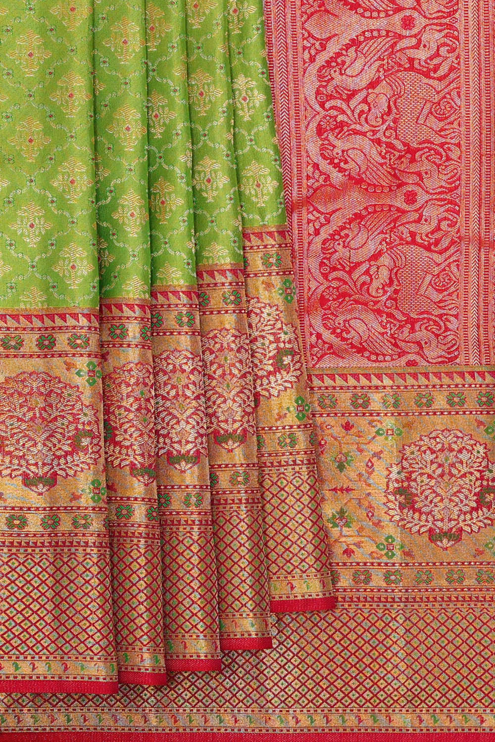 Kanchipattu Parrot Green Brocade Saree