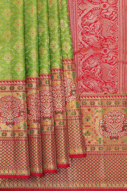 Image of Kanchipattu Parrot Green Brocade Saree