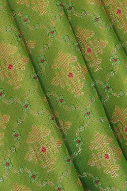 Image of Kanchipattu Parrot Green Brocade Saree