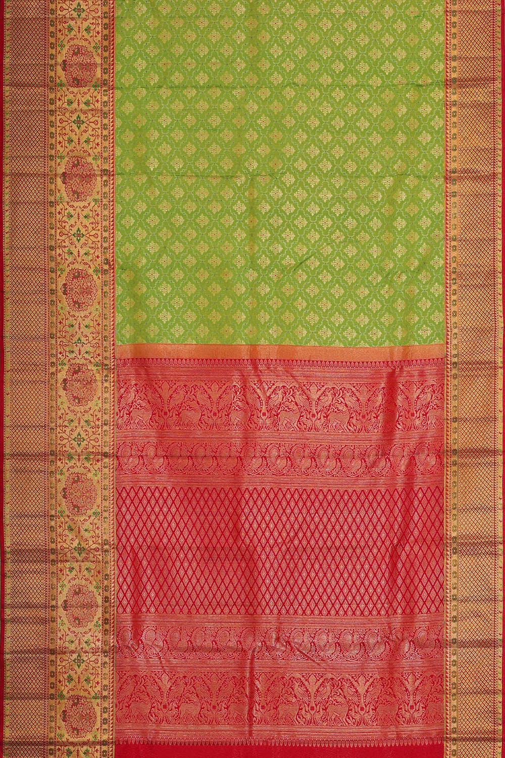 Kanchipattu Parrot Green Brocade Saree