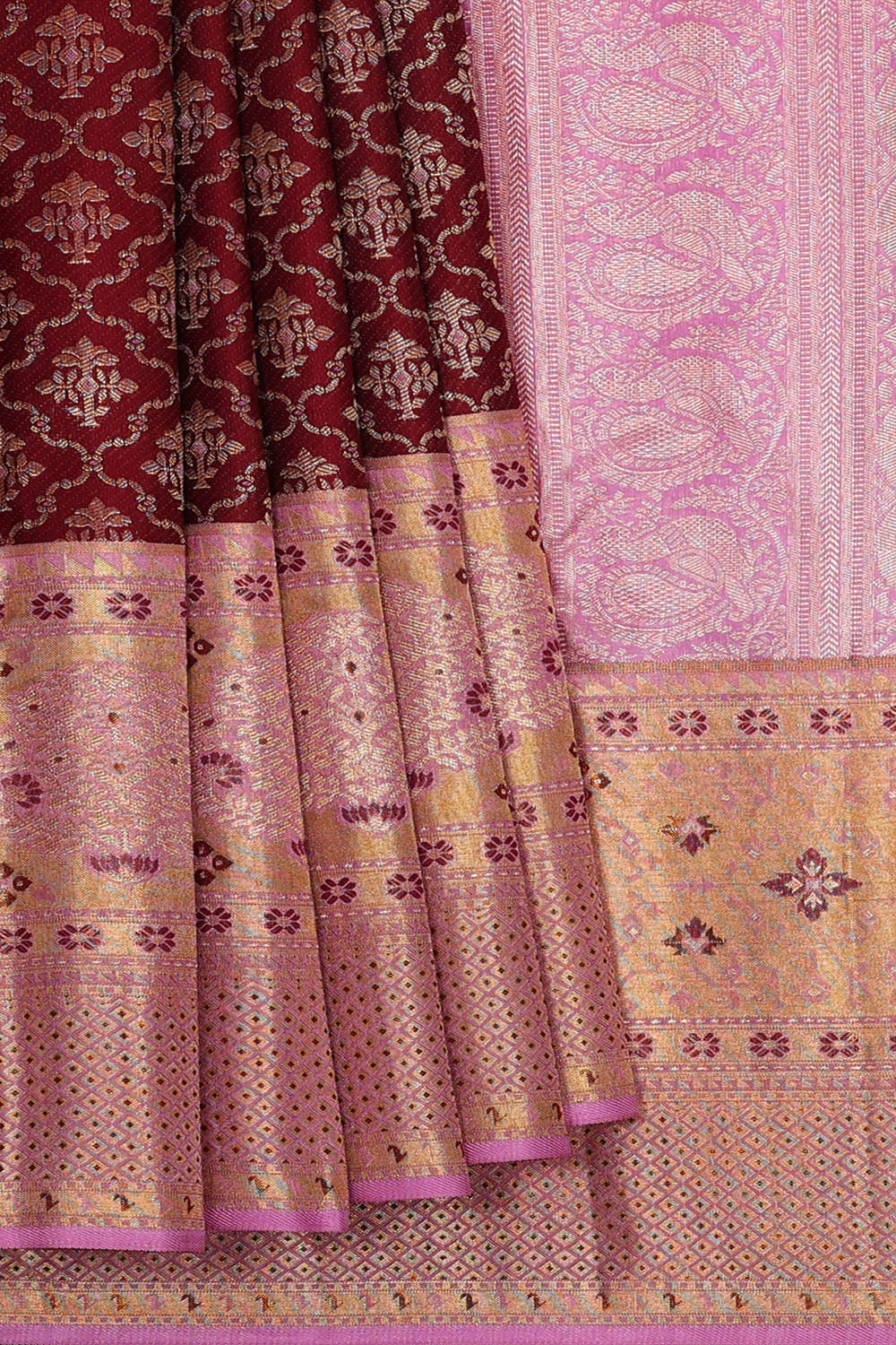 Image of Kanchipattu Dark Red Brocade Saree