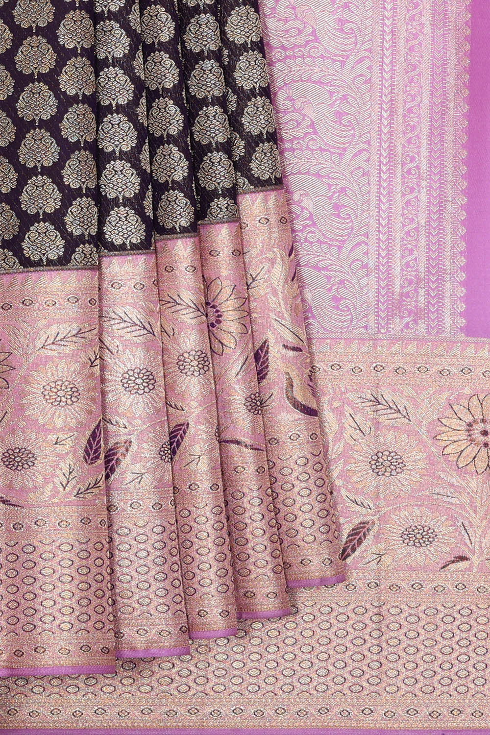 Image of Kanchipattu Navy Blue Brocade Saree