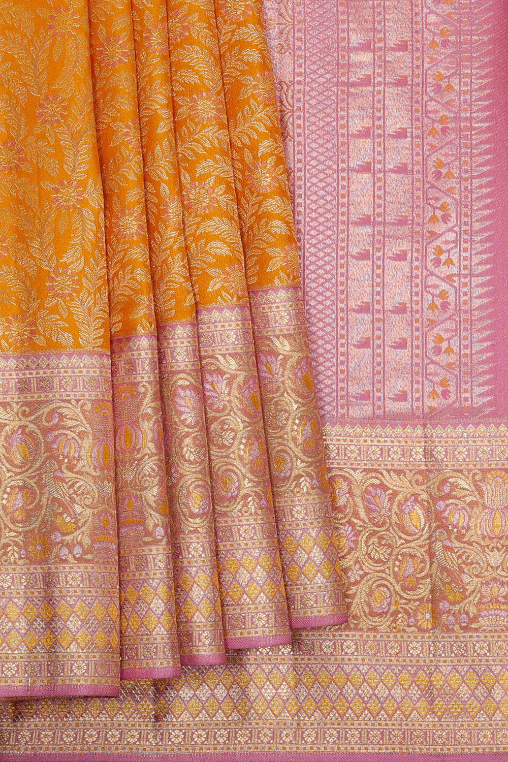 Kanchipattu Mustard Yellow Brocade Saree