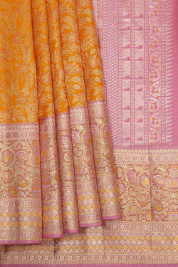 Image of Kanchipattu Mustard Yellow Brocade Saree