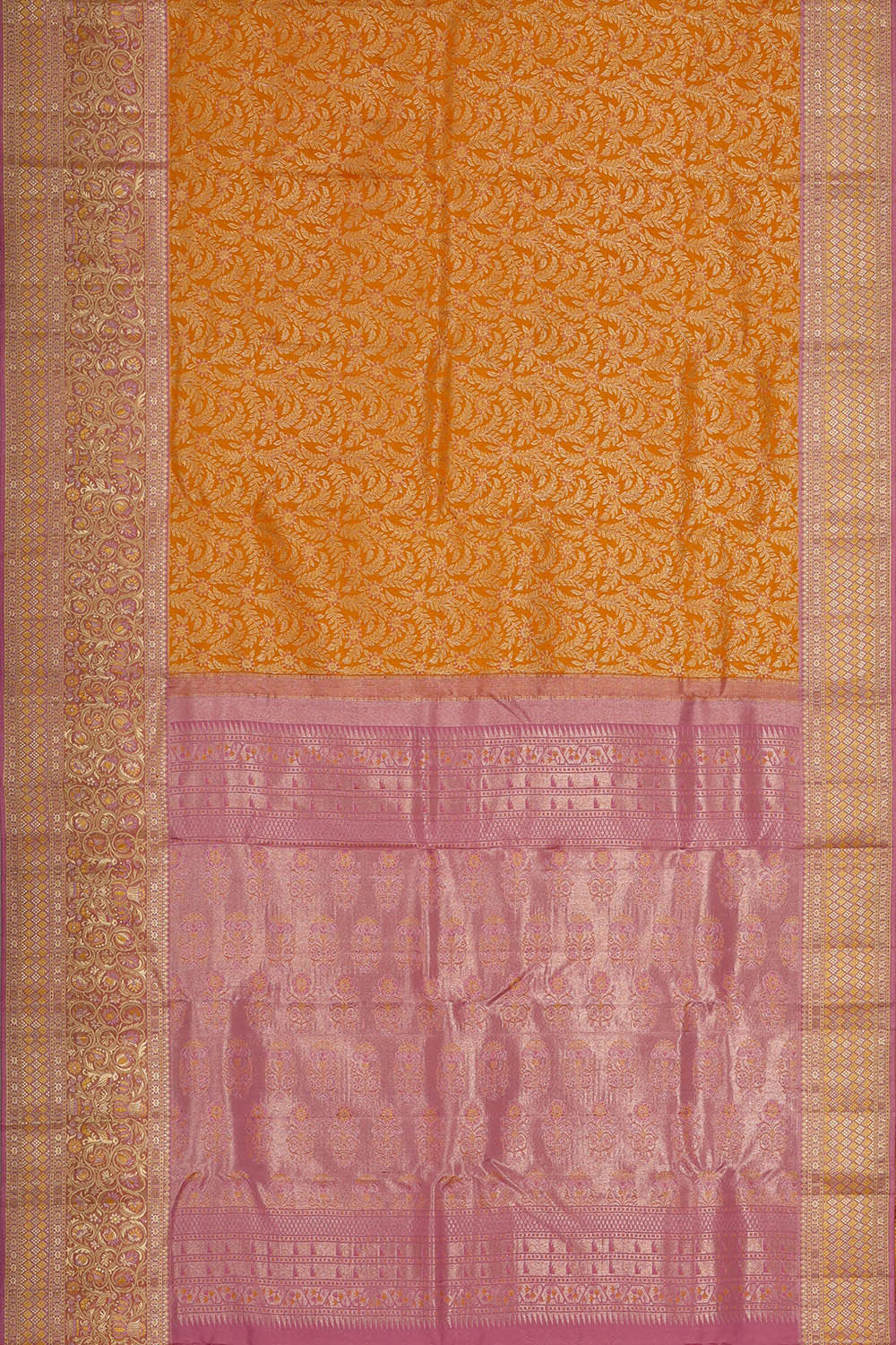 Kanchipattu Mustard Yellow Brocade Saree