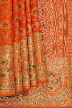 Image of Kanchipattu Orange Brocade Saree