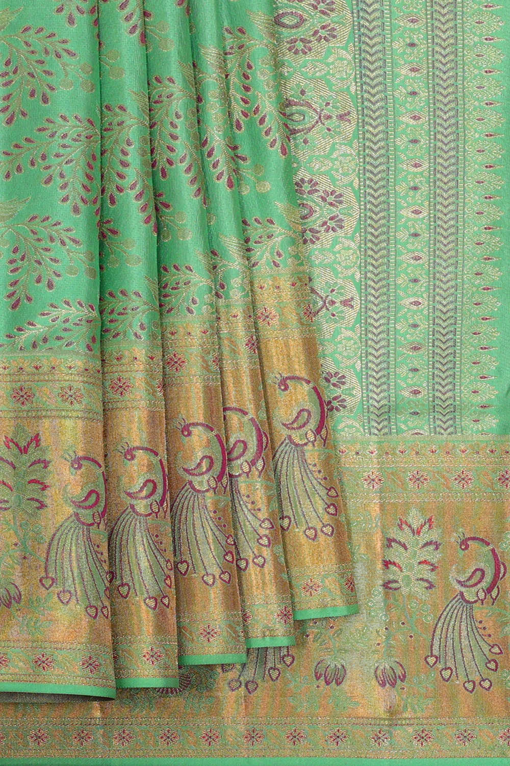 Image of Kanchipattu Seafoam Green Brocade Saree