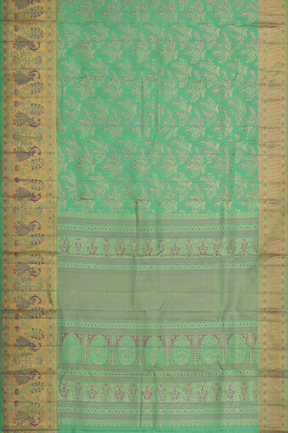 Image of Kanchipattu Seafoam Green Brocade Saree
