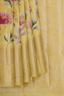 Image of Cream Yellow Silk Saree
