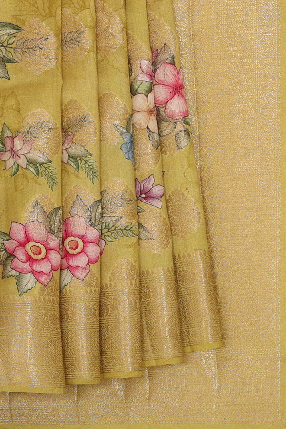 Cream Yellow Silk Saree
