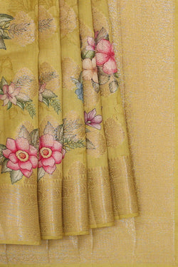 Image of Cream Yellow Silk Saree