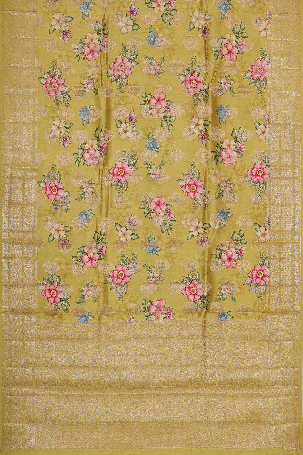 Cream Yellow Silk Saree